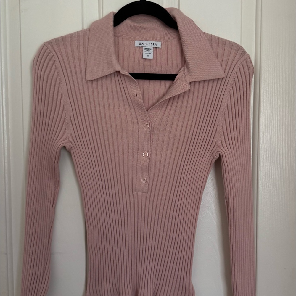 Athleta Blush Ribbed Polo Top